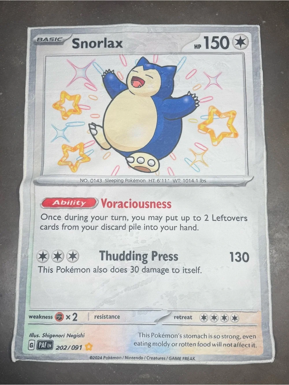 Large Pokemon Shiny Snorlax Paldean Fates Huge TCG Card Rug Gaming Area Mat rug